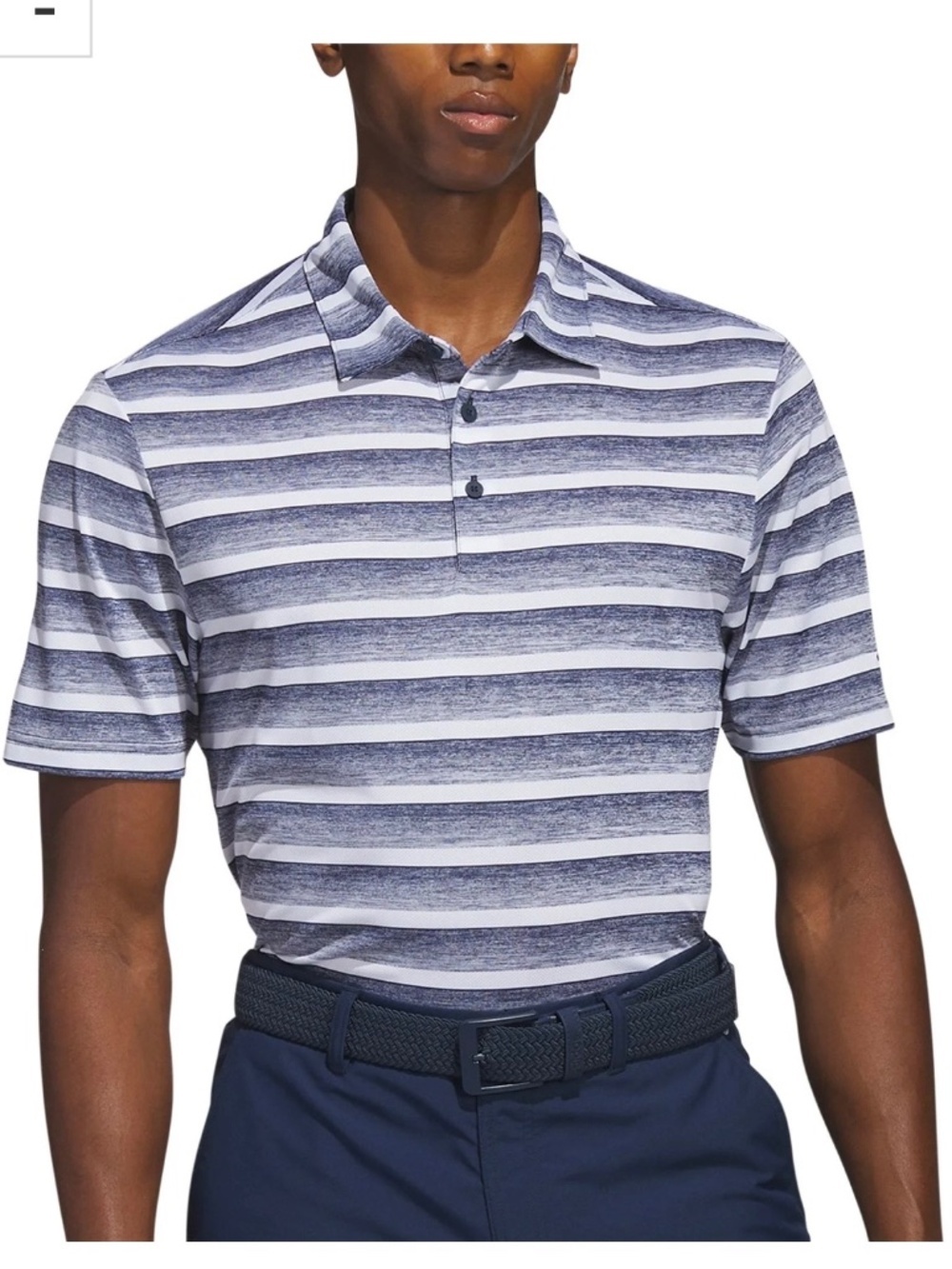 Adidas Golf Polo Shirt Navy Blue White Gradient Stripe Sweatwick Breathable 2XL - Picture 2 of 11